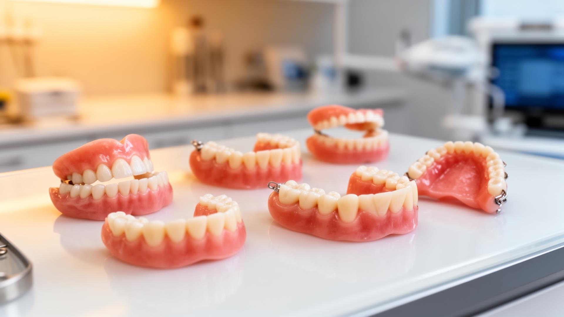 Full and partial dentures at dental clinic in Mohali showing different types