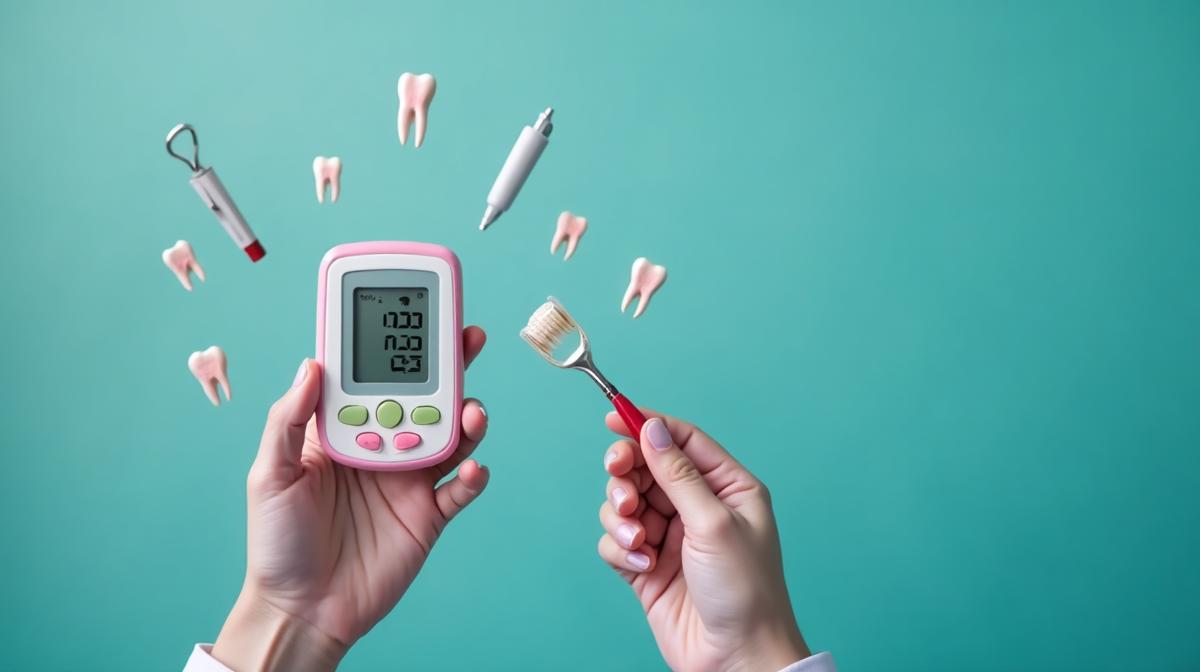 Dental care guide for diabetic patients showing proper oral hygiene techniques